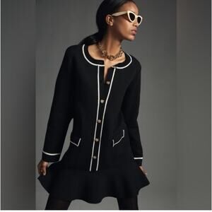 Endless Rose Sweater Dress Womens Medium Black Contrast Trim Button Front Short